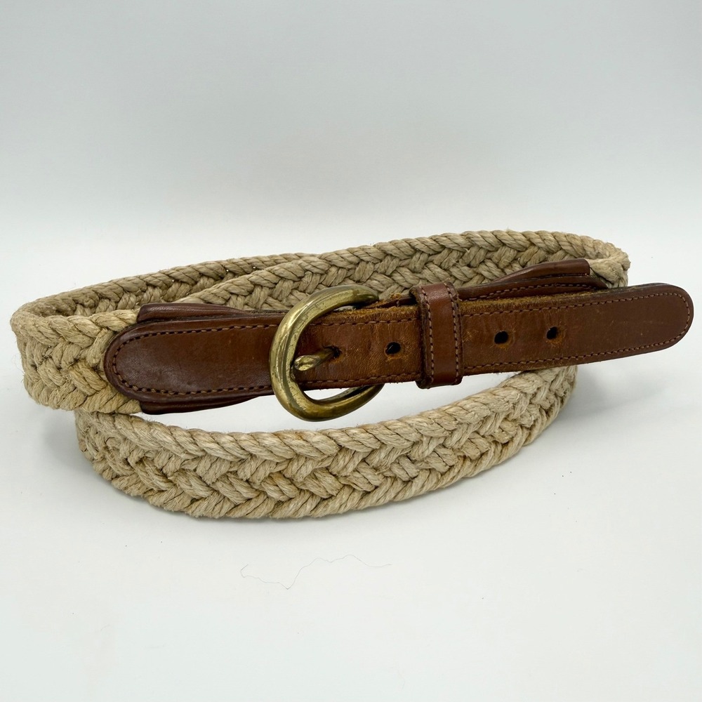 Brooks Brothers Braided Jute Rope Leather Belt Mens 38 Nautical‎ Preppy Classic